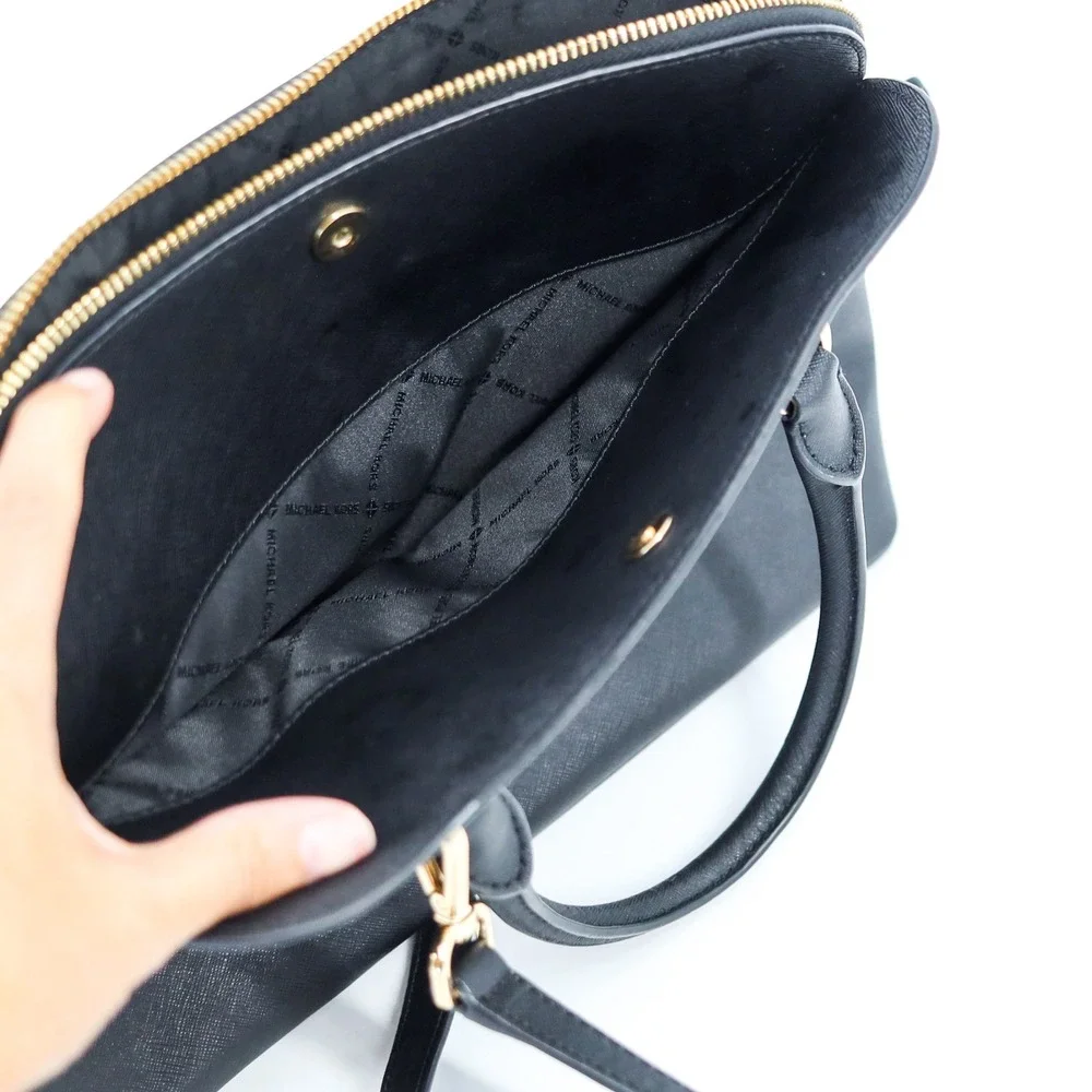 Michael Kors Cindy‎ Dome Satchel Womens L Black Saffiano Leather Crossbody Bag